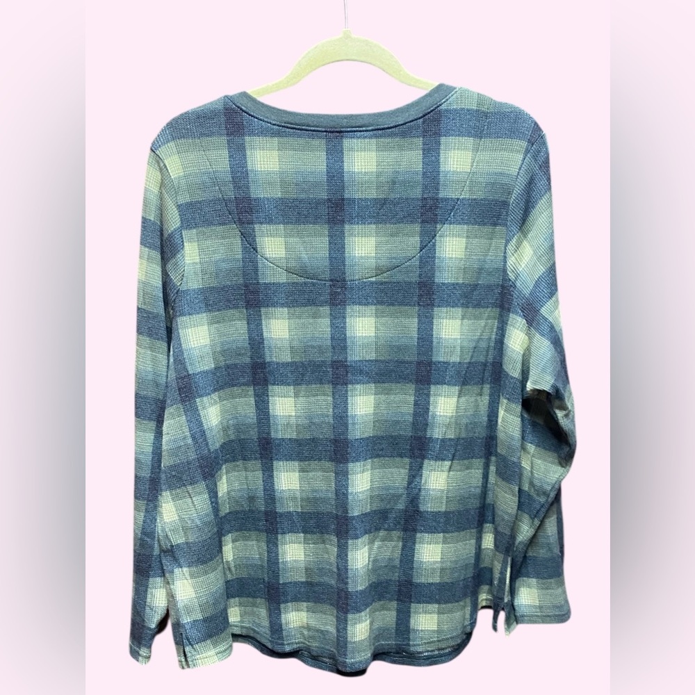 Terra & Sky Thermal Green Plaid Top Size 1XL - Picture 2 of 4